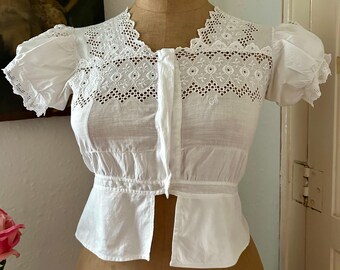 Antique 1910s Pin Tucked Fitted Waist Corset Cover Blouse With 