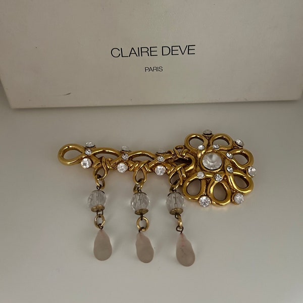 Vintage Claire Deve Key Brooch w/ Original Box, Haute Couture Jewelry from Paris, French Baroque Costume Jewelry, Statement Lapel Pin 80s