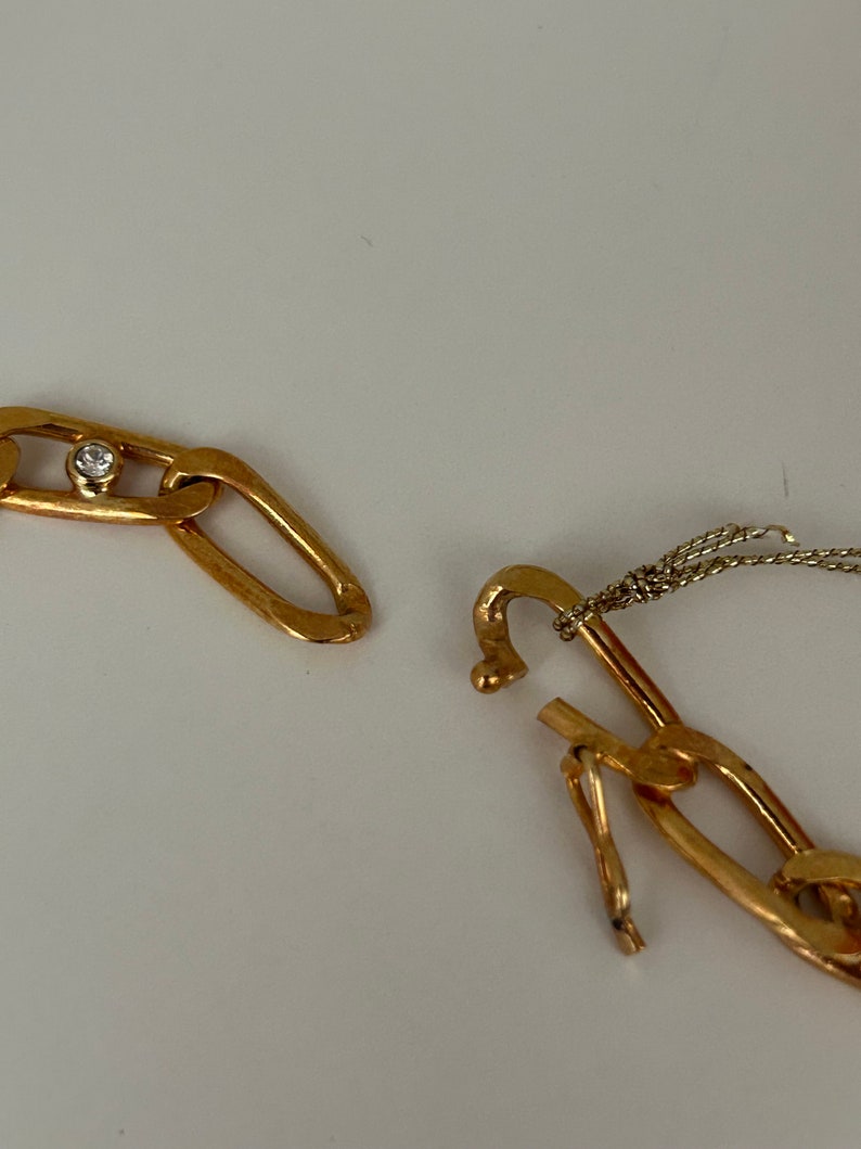 Vintage NOS Gold Plated Chunky Chain Collar Necklace With Clear