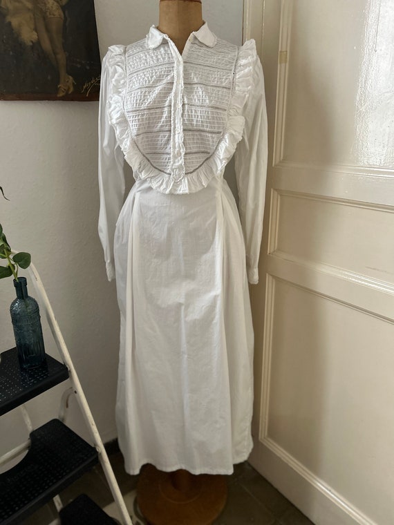 Antique Ruffled Bib White Cotton Nightgown, Edwar… - image 2