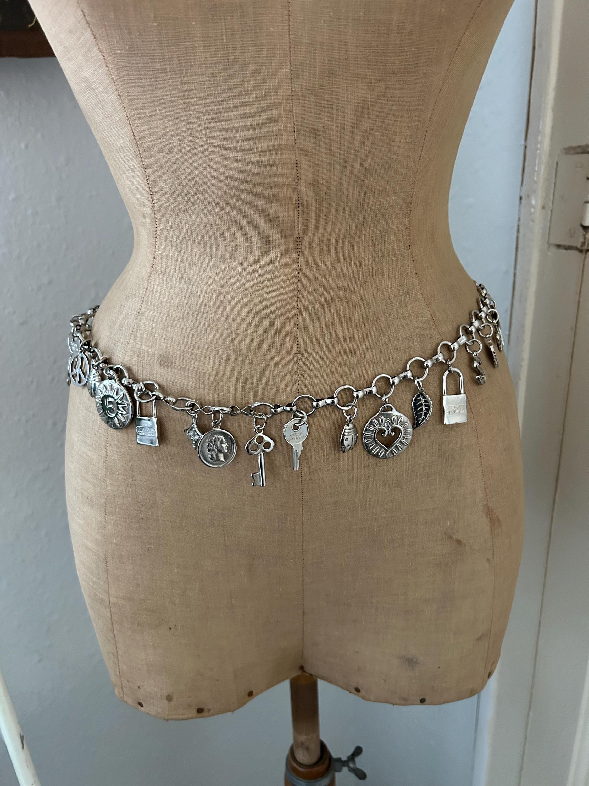 Vintage Silver Tone Chain Link Charm Belt - Etsy display picture 1