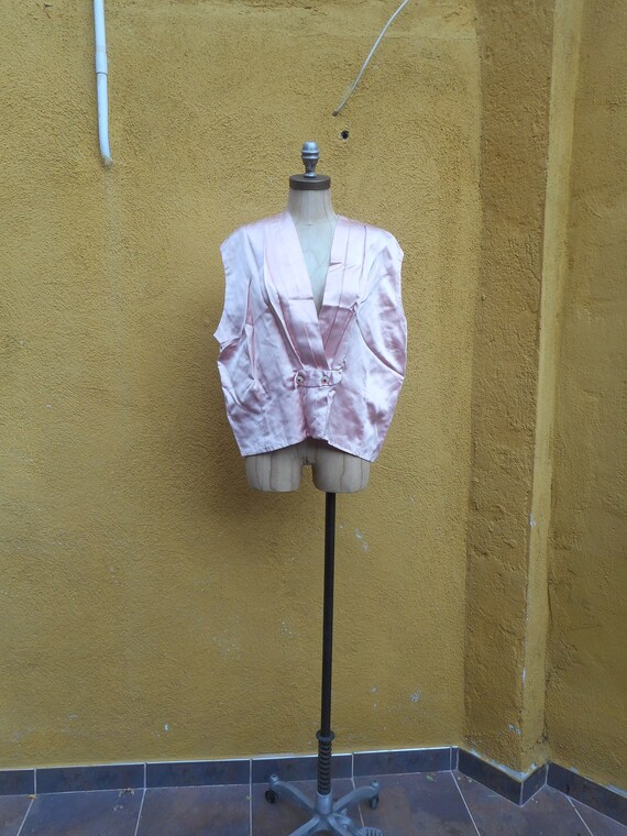 Vintage 1920s Pink Silk Pleated Oversized Vest Top