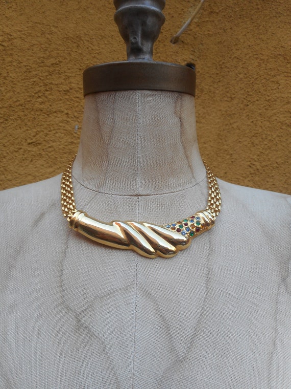 Vintage 1980s Chunky Gold Flat Chain Statement Ne… - image 1