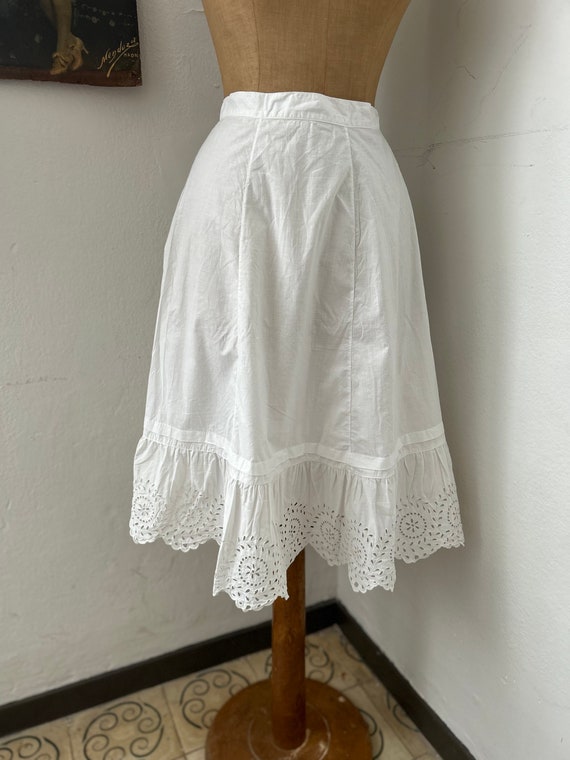 Antique White Cotton Eyelet Lace Skirt Size Small, Broderie  