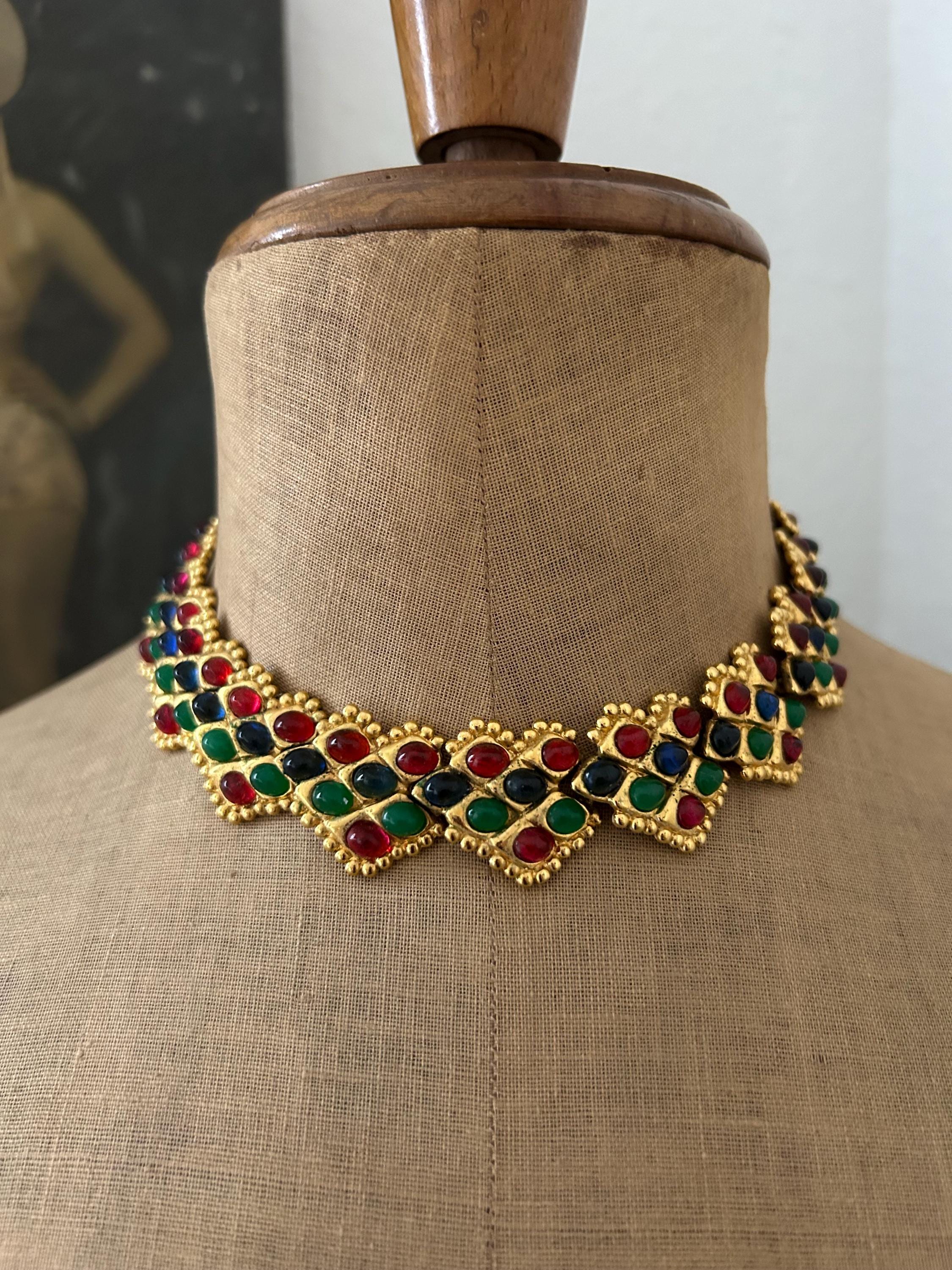Vintage Carven Paris Colorful Jewel Choker Necklace With Red Blue