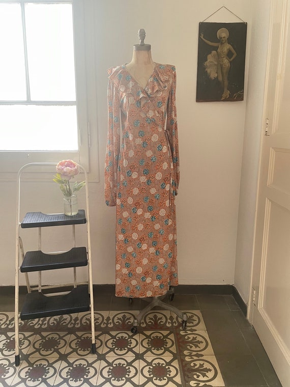 Vintage 70s Abstract Brushstroke Floral Print Nylon Robe or - Etsy