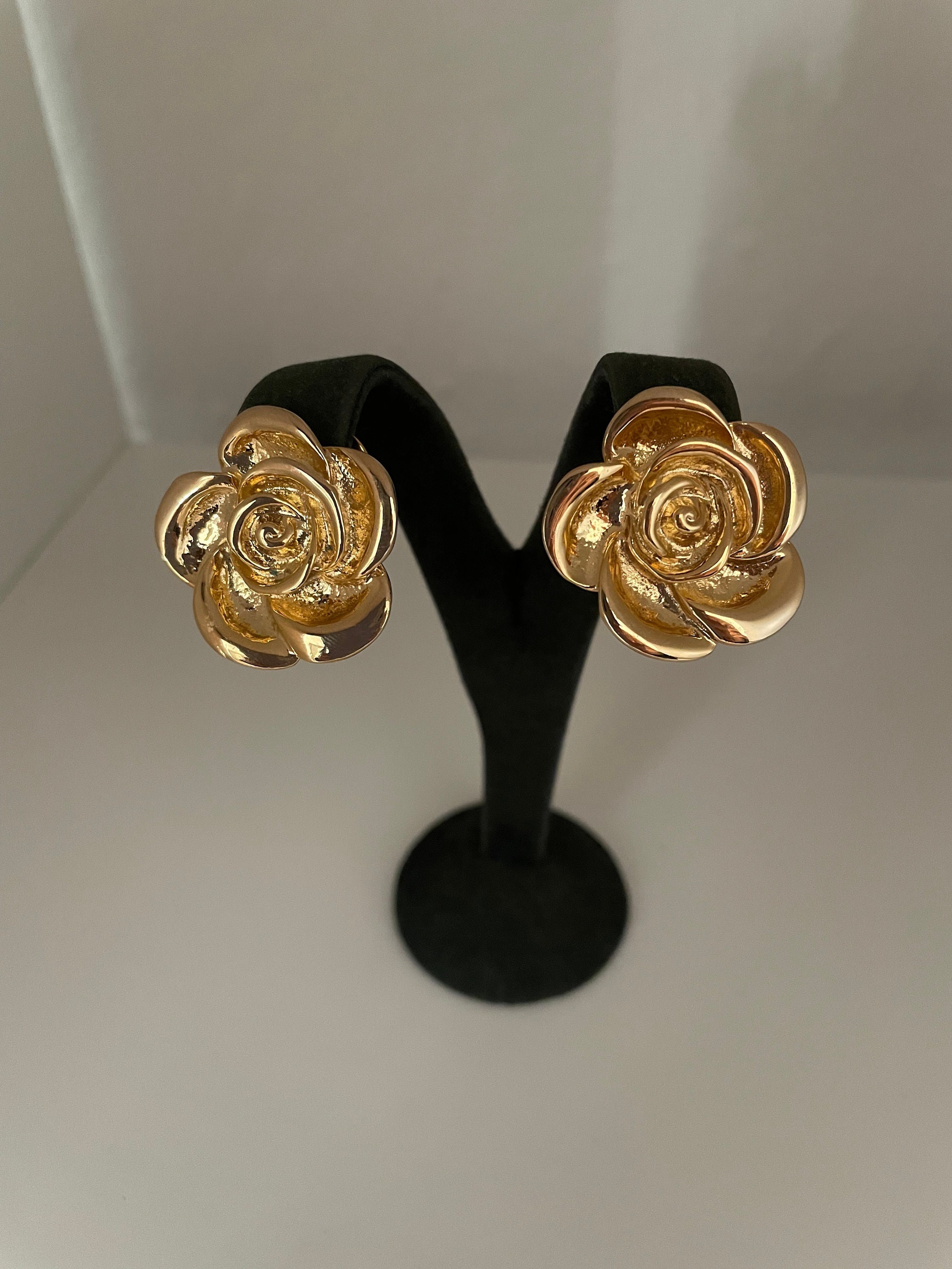Vintage NOS Gold Plated Flower Clip Earrings 80s Clip-ons 