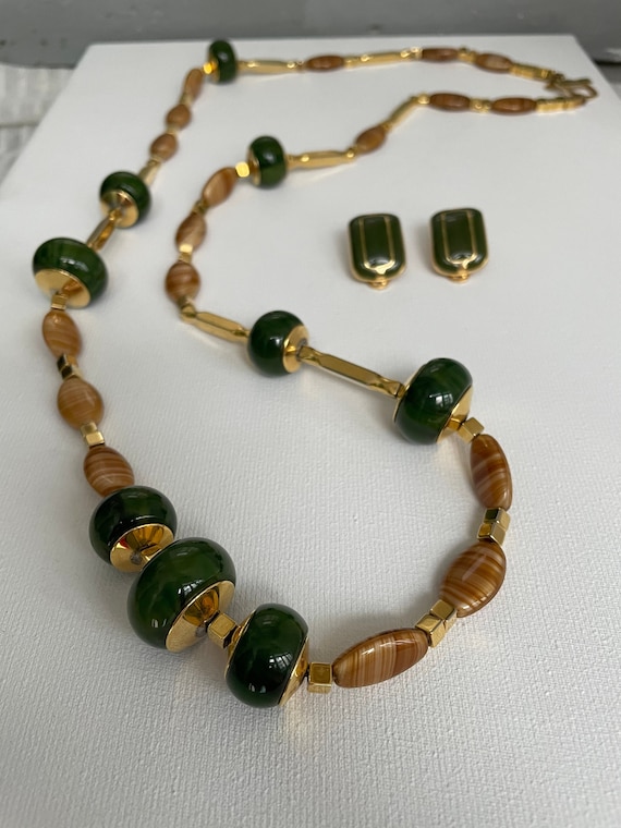 Vintage LANVIN Paris Signed Iconic Green Beaded Lo