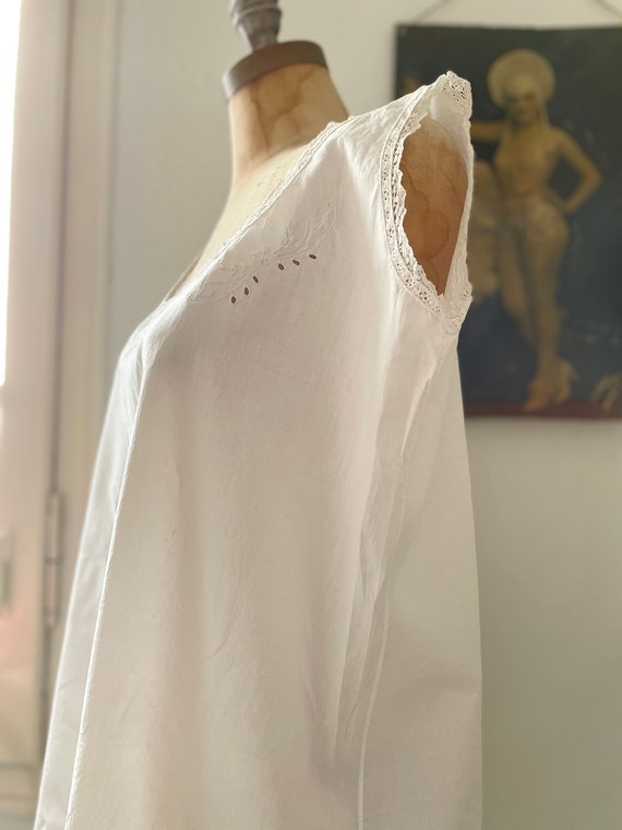 Antique Crisp White Linen Nightgown, Sleeveless S… - image 5