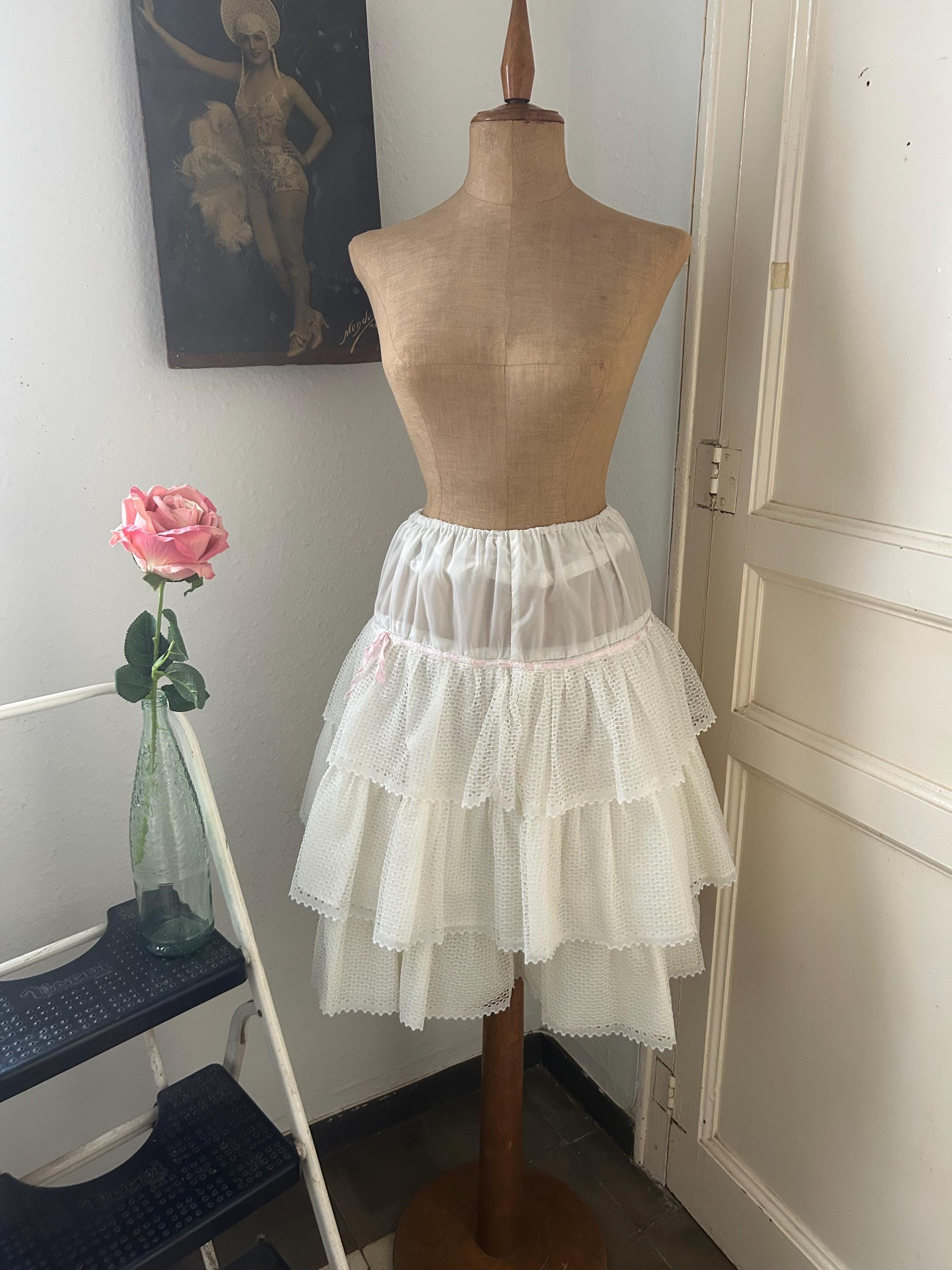Jupon Vintage Dentelle Crème – Taille élastique 50/52/54, Femme