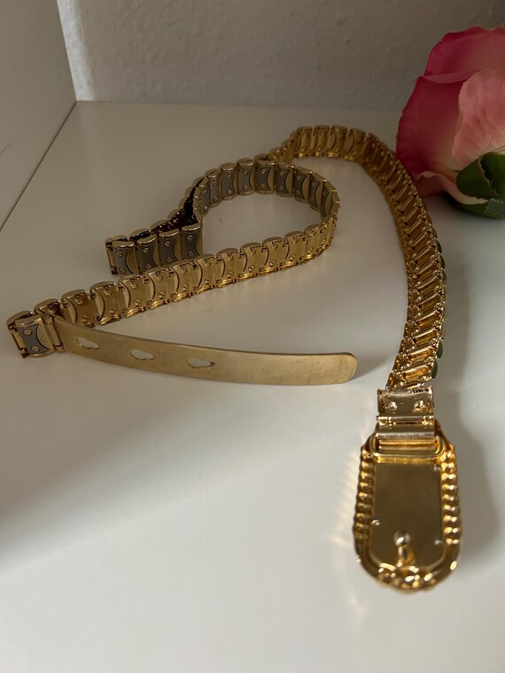 Vintage Gold and Silver Panther Buckle Clasp Belt: 80s Glam  display picture 2