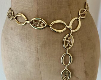 Gold Lion Head Chain Link Belt Vintage vintage gold lion head medallion segmented link & chain belt  main image 4