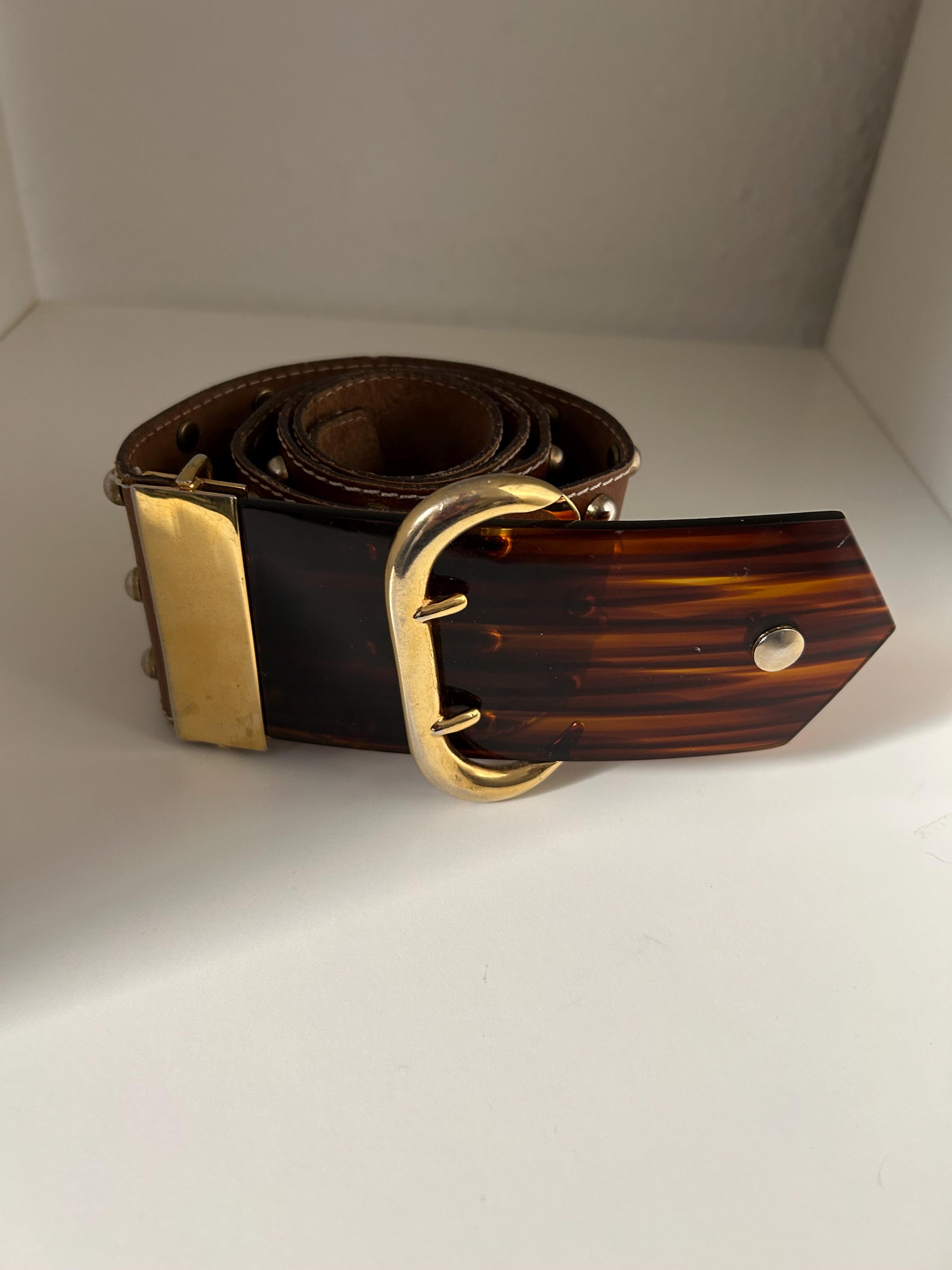 Turtle Brass Vintage Adjustable Leather Belt Turtle Leather Belt | Brass Turtle — Wenche Lyche main image 2