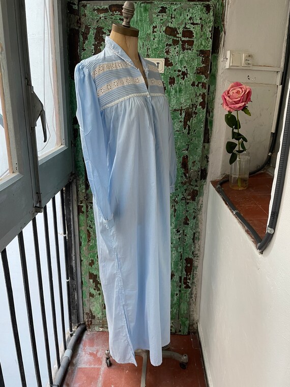 Vintage 1930s Blue Cotton Nightgown, Antique Long… - image 9