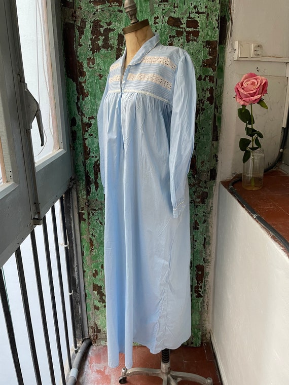 Vintage 1930s Blue Cotton Nightgown, Antique Long… - image 5
