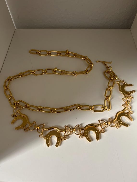 Vintage NOS Gold Tone Equestrian Horseshoe Charm Chain Link  display picture 3