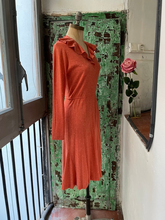 NOS Vintage Orange Dress, 70s does 30s Hourglass … - image 9