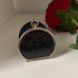 Vintage Echte Schlangenhaut Blau Leder Expanding Runde Geldbörse mit Goldrahmen