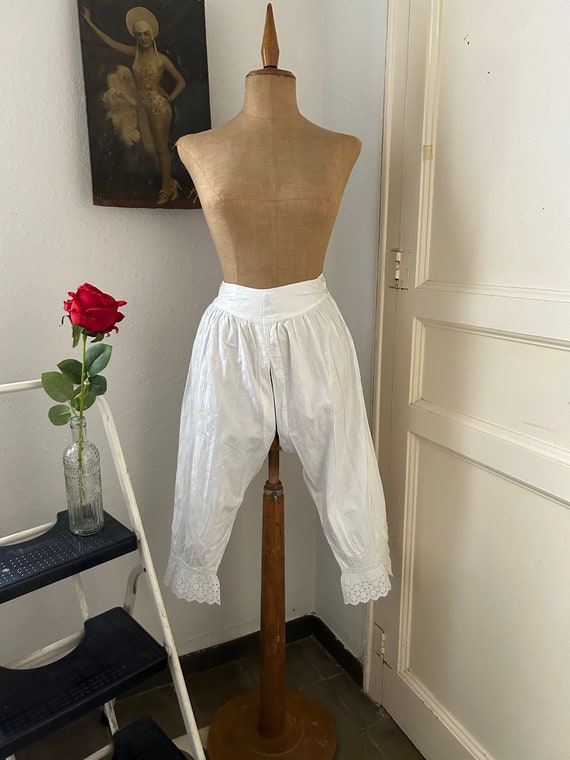 Antique White Cotton Split Leg Bloomers with Brode