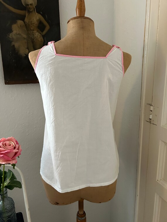Antique White Cotton Tank Top Camisole with Pink … - image 9