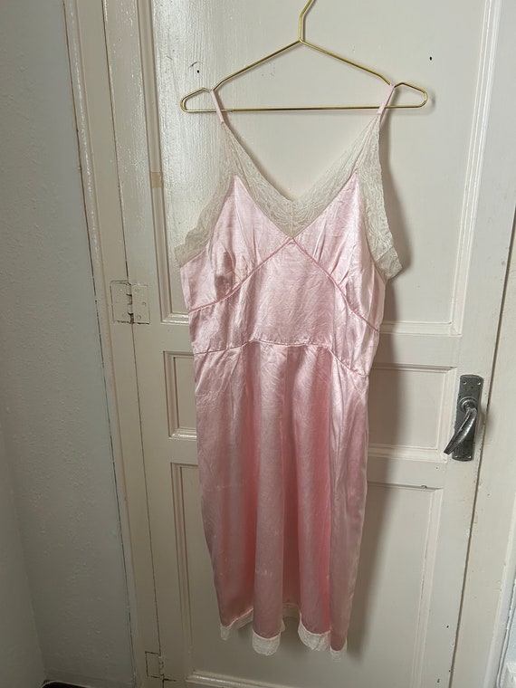 Vintage 1940s Pink Liquid Satin Slip Dress w/ Lac… - image 9