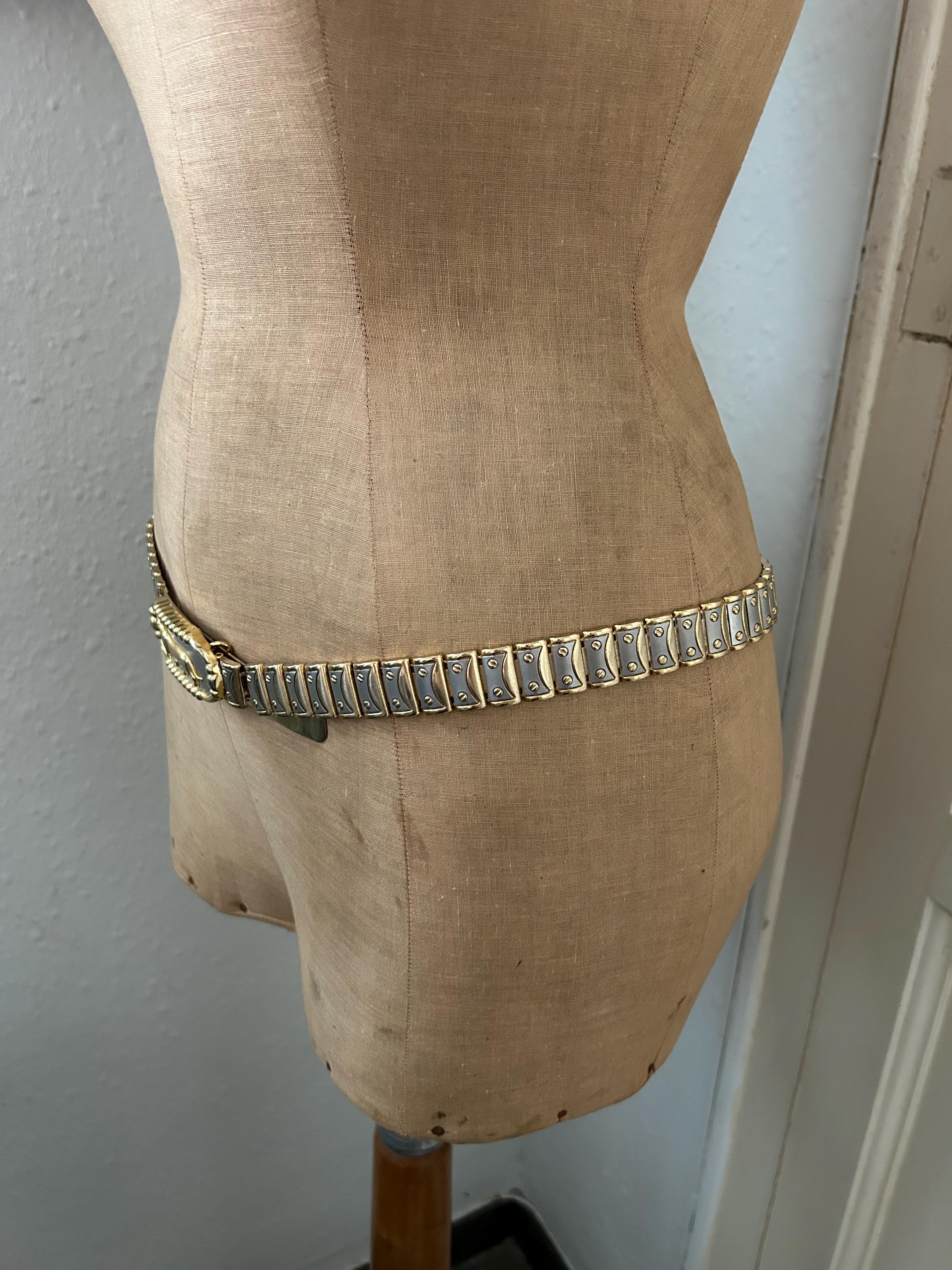 Vintage Gold and Silver Panther Buckle Clasp Belt: 80s Glam  display picture 2