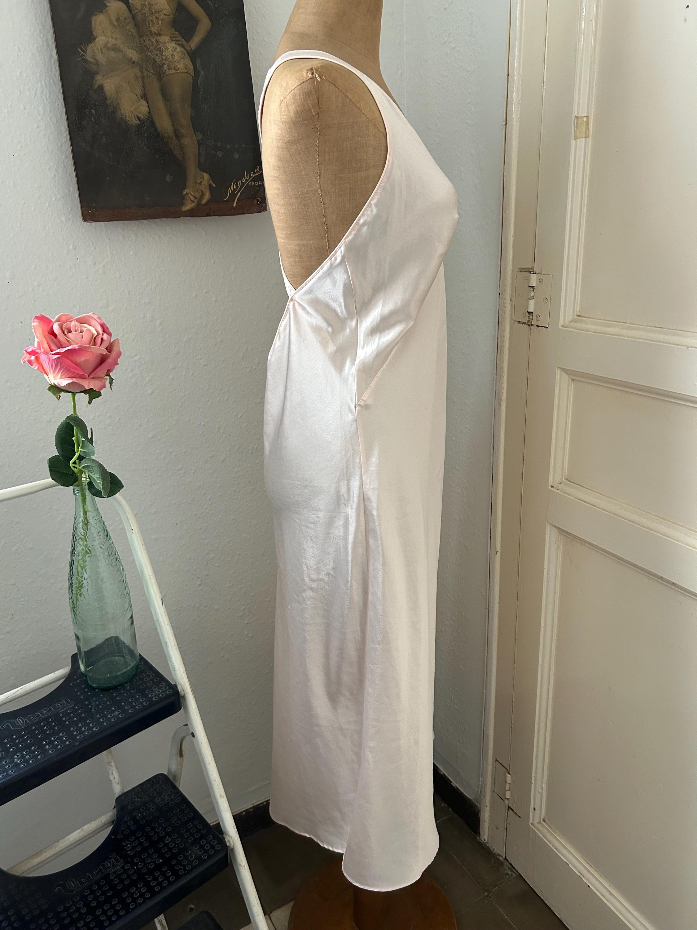 Vintage 90s Does 30s ETAM Peach Satin Bias Cut Nightgown Dress Made in  France