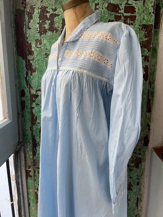 Vintage 1930s Blue Cotton Nightgown, Antique Long… - image 6