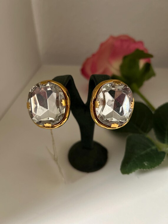 Boucles D'oreilles Clips Vintage Kalinger - Strass Et Perles Bleues, Années 80-90, Occasion