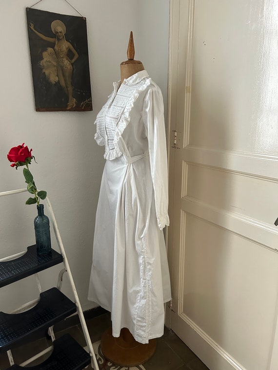 Antique Ruffled Bib White Cotton Nightgown, Edwar… - image 7