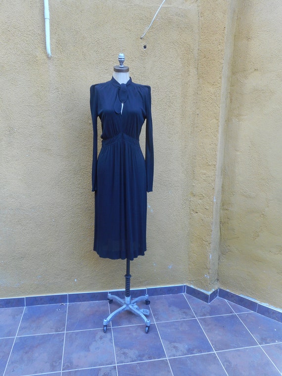 Vintage 70s does 40s Black Jersey Dress by Renata