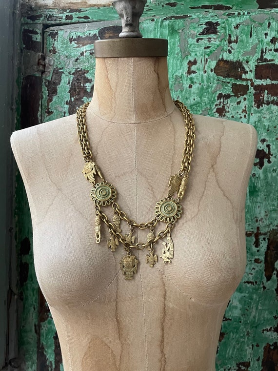 Vintage LERITZ Necklace, Antiqued Gold Plated Bra… - image 1
