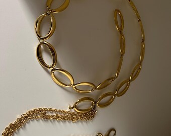 Vintage 80s Gold Tone Oval Link Chain Belt With Multi Strand  display picture 2