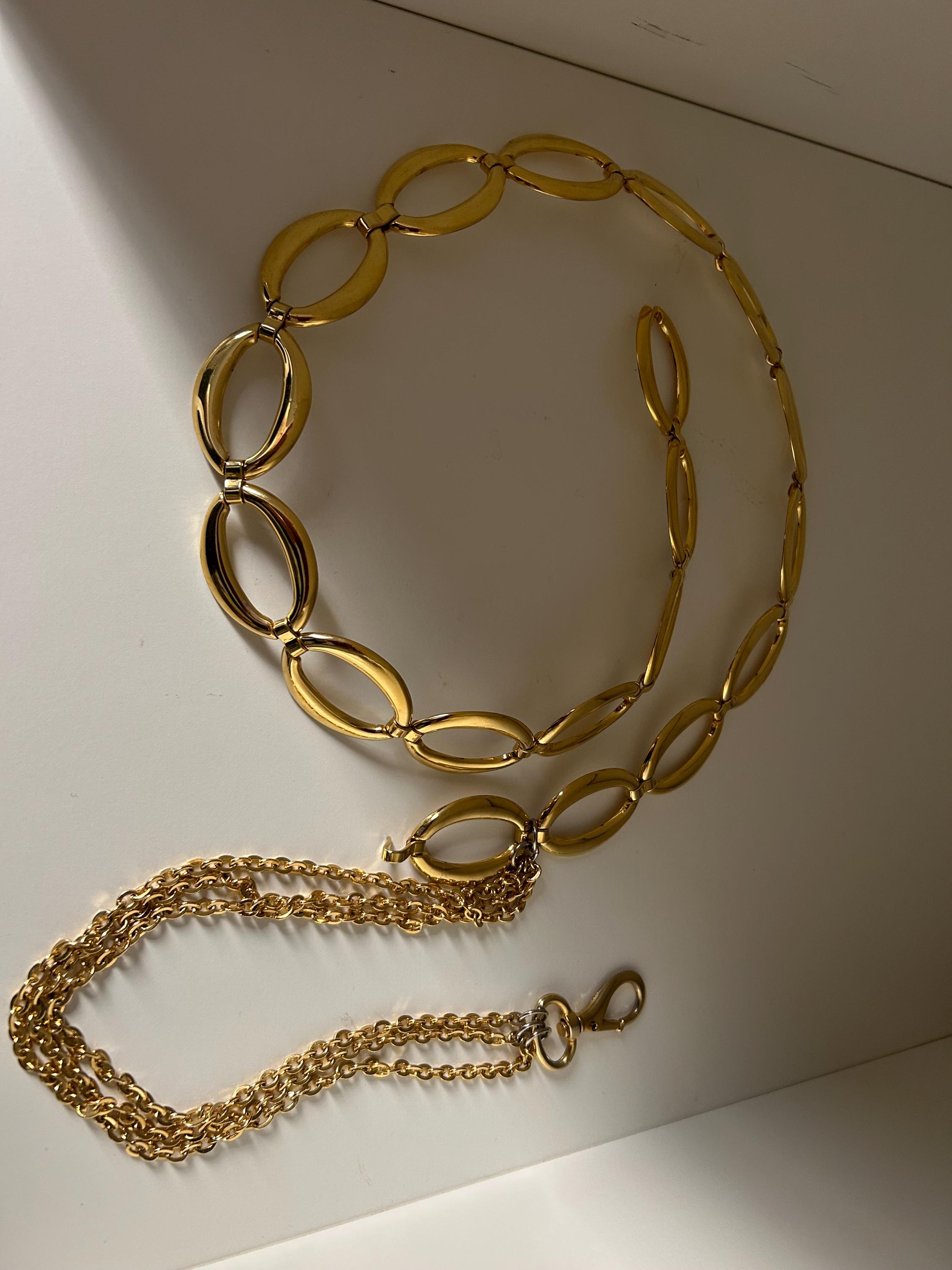 Vintage 80s Gold Tone Oval Link Chain Belt With Multi Strand  display picture 1