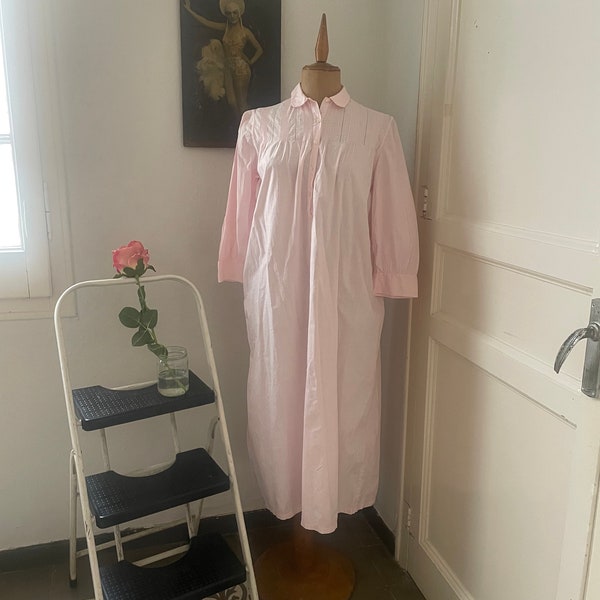 Vintage Homemade Pink Embroidered Dotted Cotton Nightgown