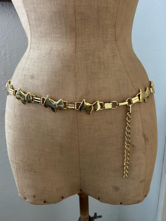 Vintage Gold Tone Scottie Dog Chain Link Belt Signed Italy  display picture 2