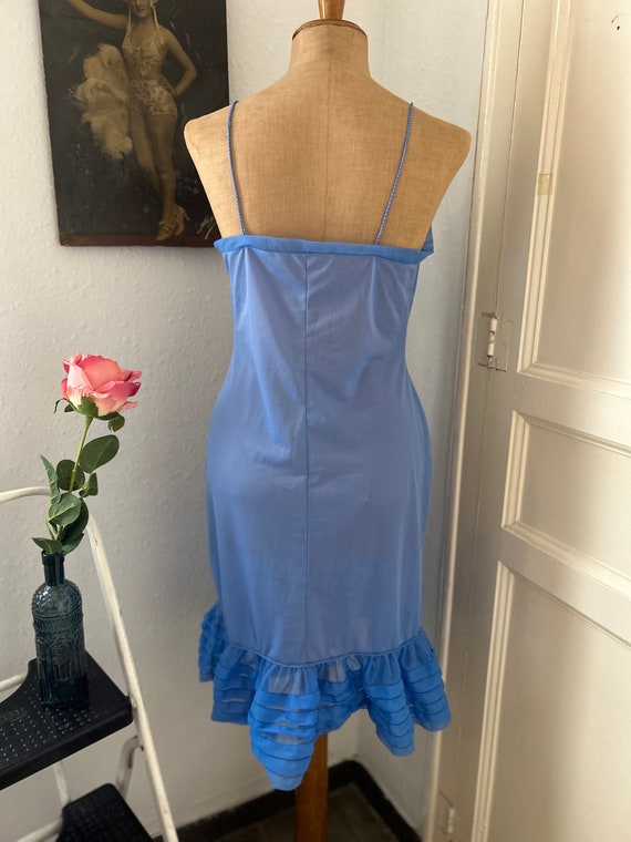 Vintage 50s Periwinkle Blue Nylon Slip Dress, Fro… - image 7