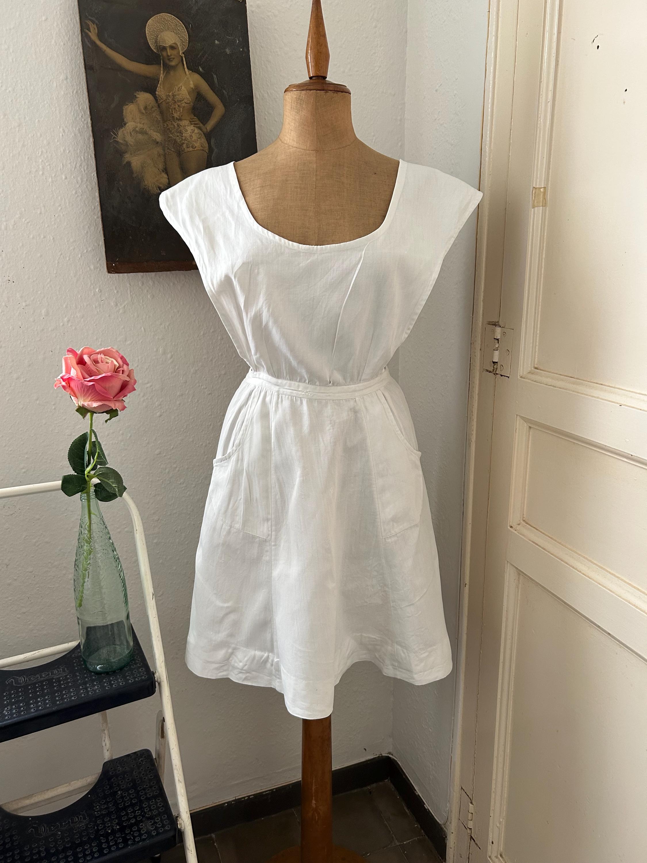 アンティークホワイトコットンピナフォアエプロン - Etsy 日本