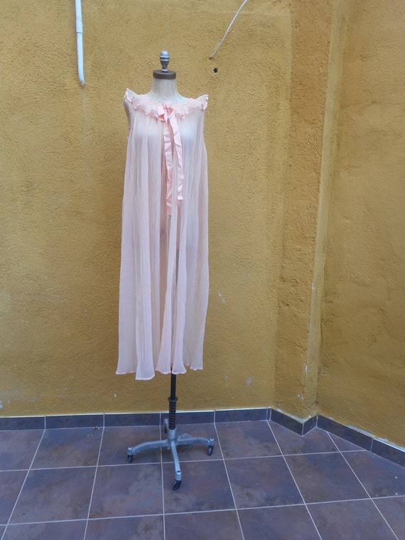 Vintage Sheer Peach Accordion Pleated Sleeveless B