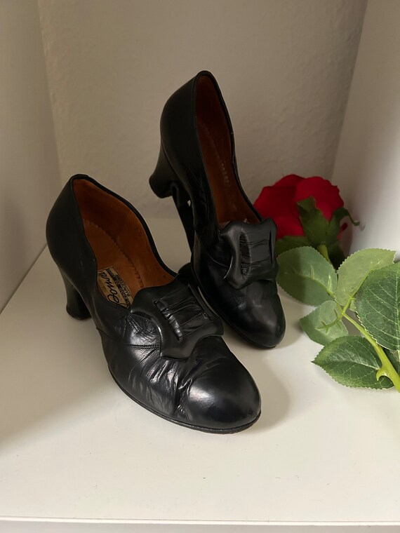 Antique Black Edwardian Witchy Leather Shoes for … - image 1