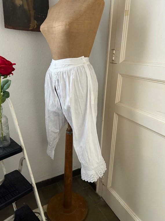 Antique White Cotton Split Leg Bloomers with Brod… - image 4