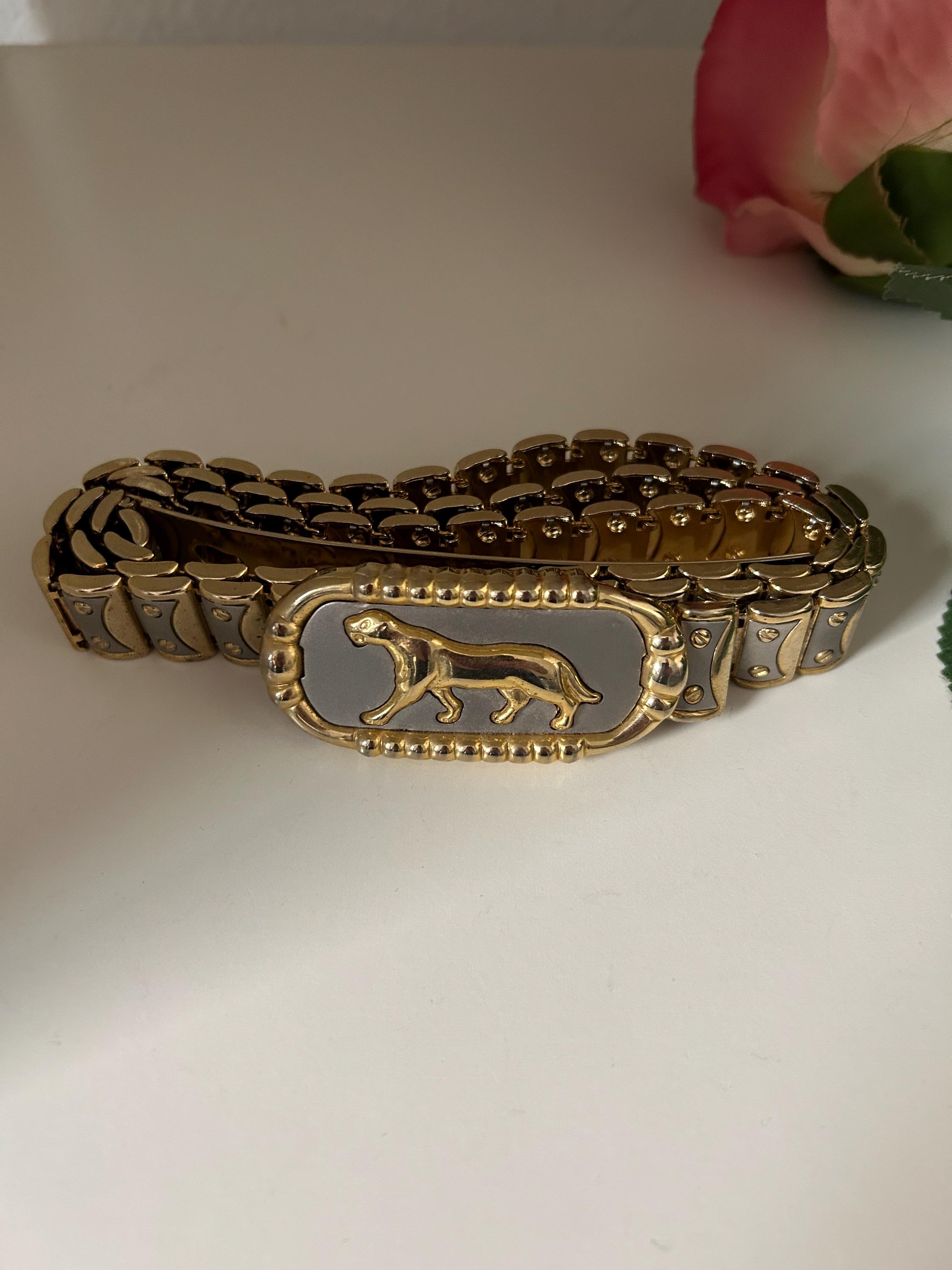 Vintage Gold and Silver Panther Buckle Clasp Belt: 80s Glam  display picture 3