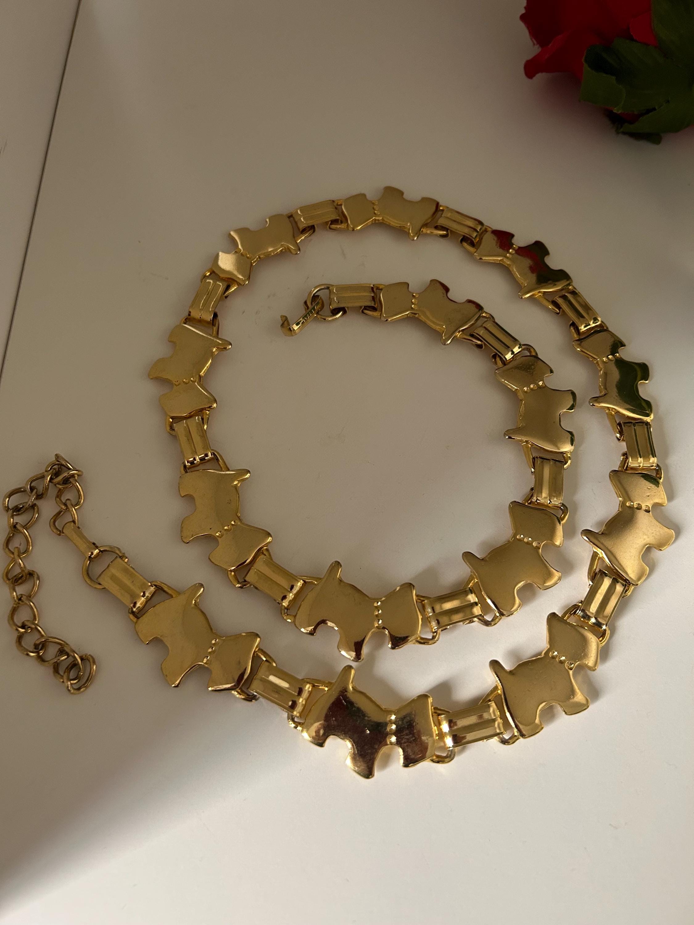 Vintage Gold Tone Scottie Dog Chain Link Belt Signed Italy  display picture 2