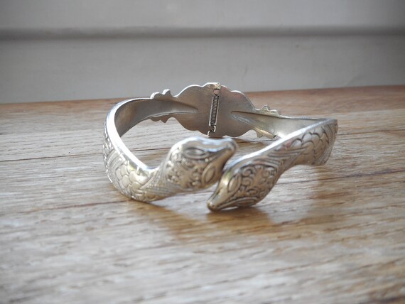 Vintage Silver Tone Snake Clamp Bangle Bracelet Si