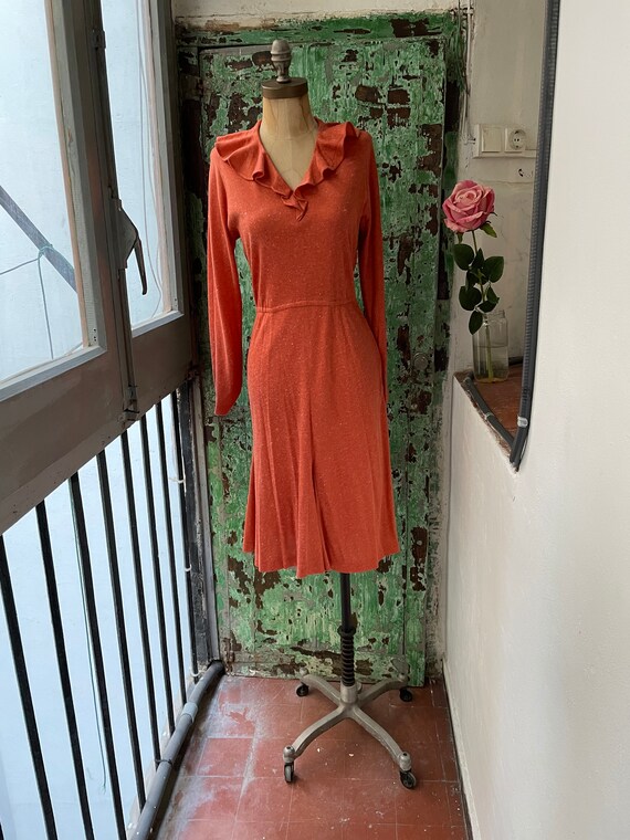 NOS Vintage Orange Dress, 70s does 30s Hourglass … - image 2