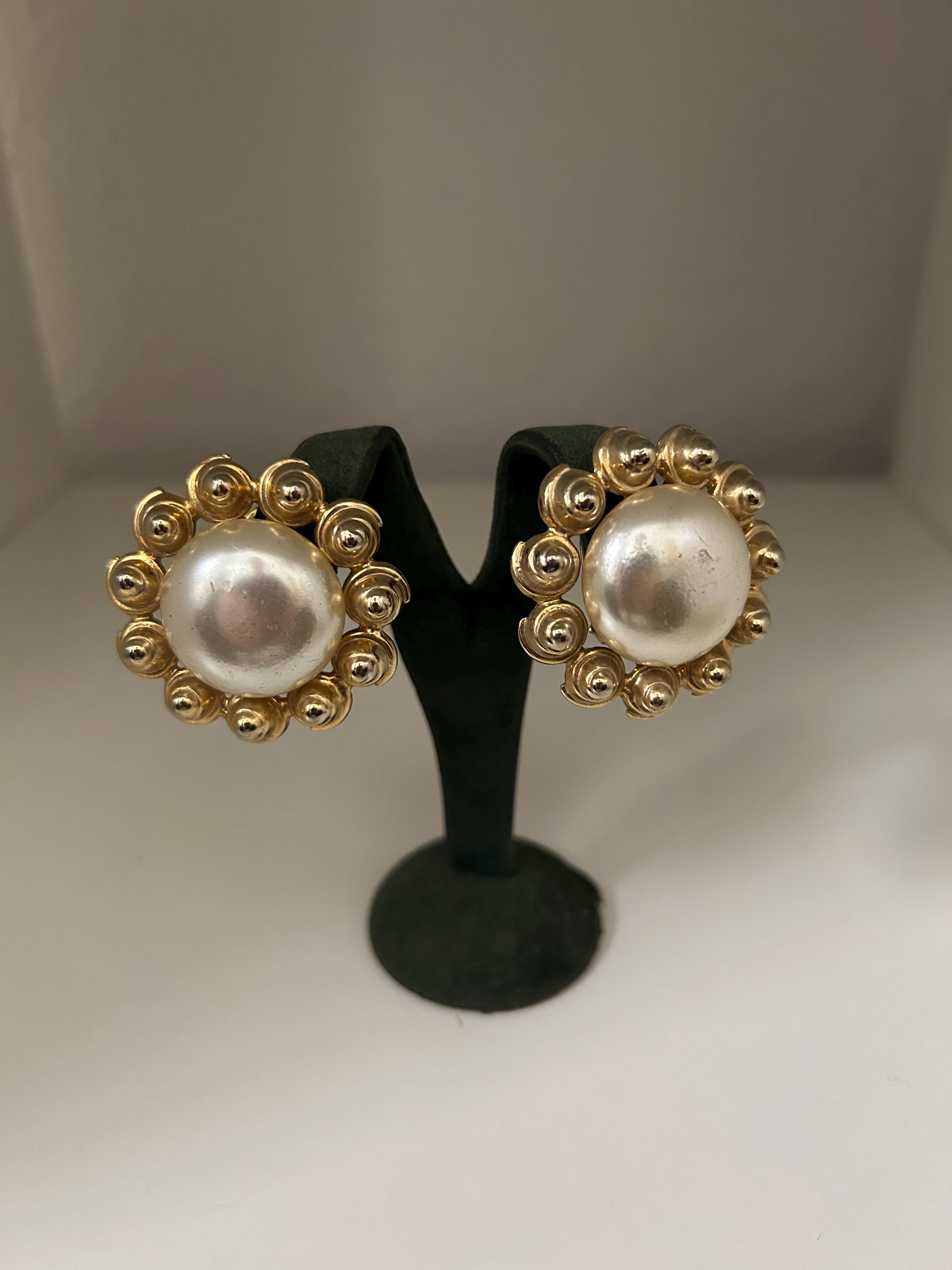 Boucles D'oreilles Vintage Clips | Strass, Cabochons Et Perles Nacrées | Bijou Fantaisie Occasion