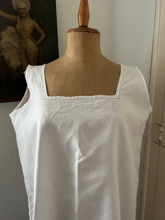 Antique White Linen Smock Dress Sleeveless Nightg… - image 2