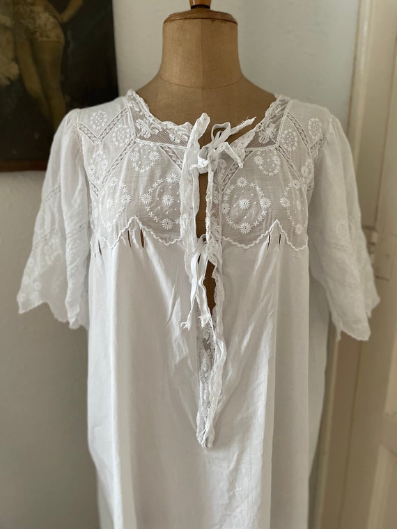 Camicia da notte in pizzo di cotone bianco antico abito in voile