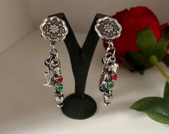 Boucles D'Oreilles Pendantes Vintage ZOE COSTE - Cabochon Doré à Clip, Occasion Bon État