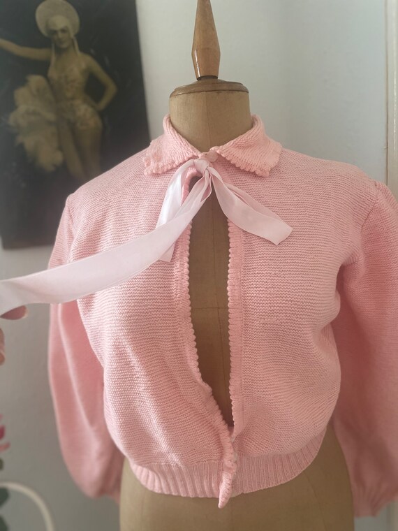 Vintage Hand Knitted Pink Sweater w/ Open Middle,… - image 3